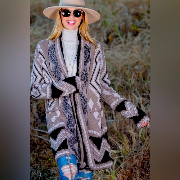 New Long Aztec Print Knit Cardigan Last One! - Picture 2 of 8
